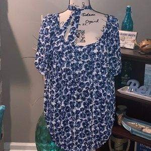 Ana Blue and White top with Flowers